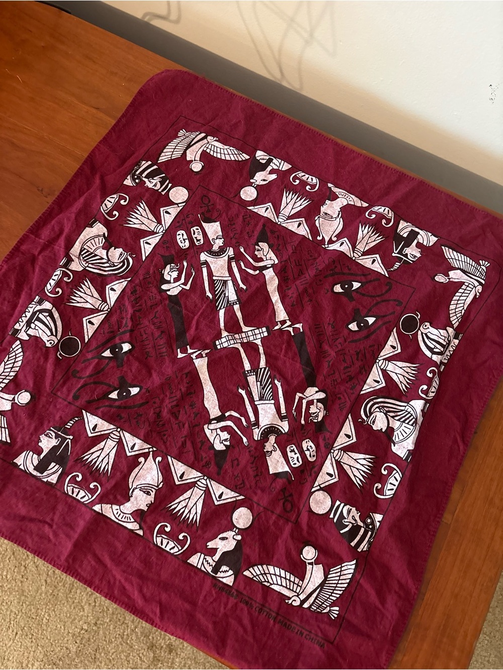 Egyptian Hieroglyphics Cotton Scarf Bandana Burgundy